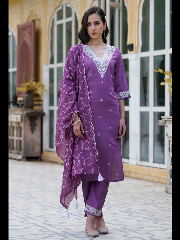 Purple Silk Blend Pant Suit 189462